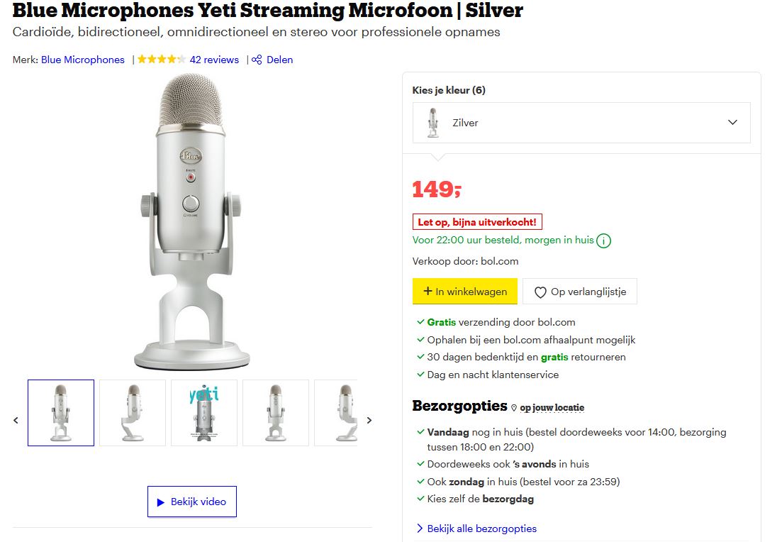 De Bleu Yeti microfoon, een handige microfoon om het geluid van jouw video te optimaliseren.