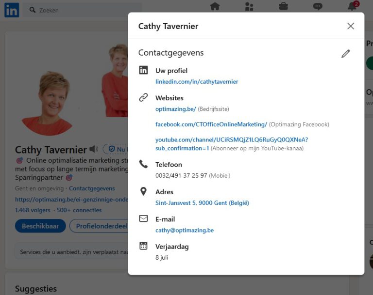 Contactgegevens LinkedIn Profiel Cathy Tavernier
