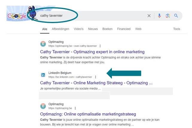 Incognito zoekopdracht - LinkedIn impact - Cathy Tavernier Optimazing